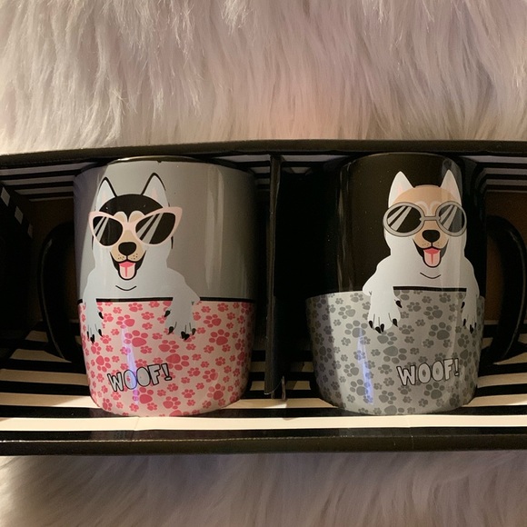 SIP OF ART Pounce & Fetch Furry Friends Ceramic Dog Mugs Set Pink Gray Gift Box - Picture 9 of 9